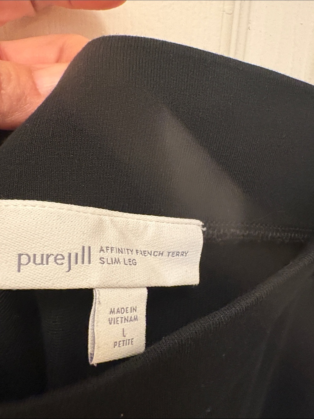 Pure Jill Black Affinity French Terry Slim Leg Pants size Large Petite